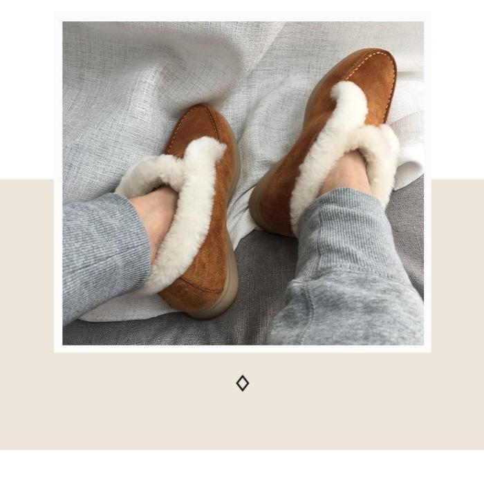 Women Cowhide Ankle Boots Warm Natural Fur Slip On Snow Boots Winter