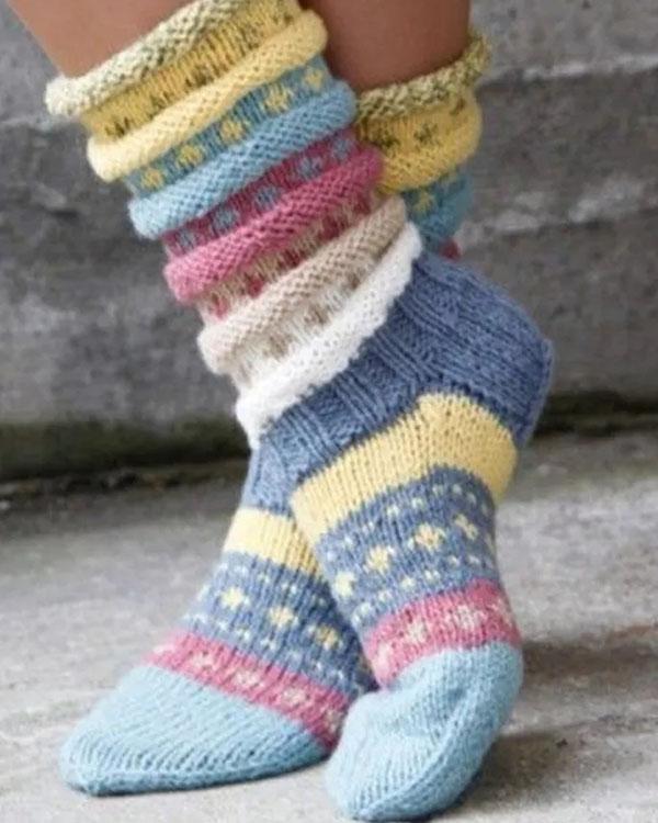 Women Stripe Crotchet Knitting Socks