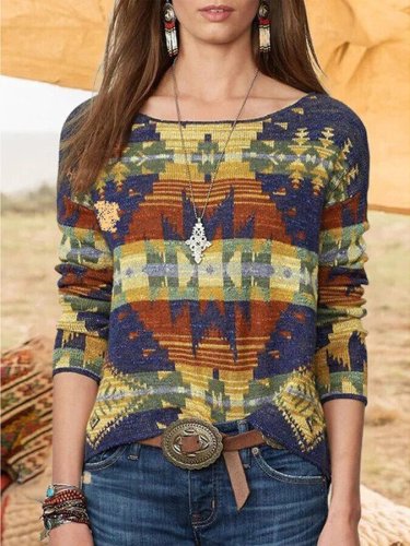 Women's Retro Aztec Print Casual Sweater.