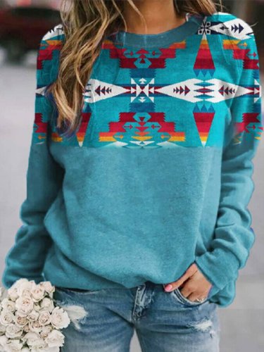 Women's retro western ethnic geometric print sweatshirt.