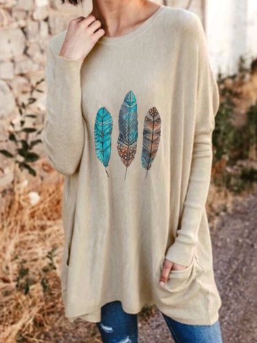 Women's Aztec Feather Casual Long-Sleeved T-Shirt.