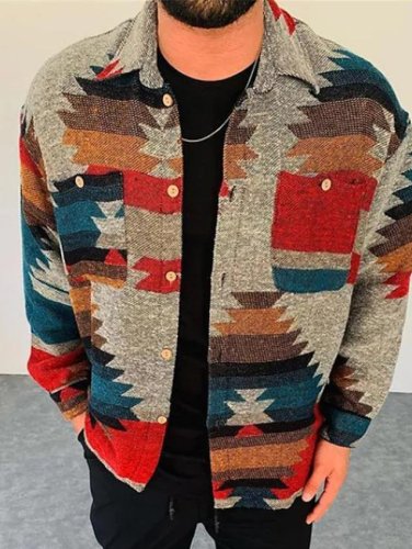 Retro ethnic printed men's casual shirt and coat