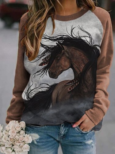 Women's Horse Print Casual Sweatshirt.