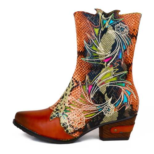 Retro Hand-Printed Colorful Leather  Boots
