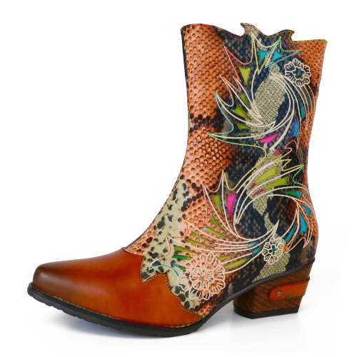 Retro Hand-Printed Colorful Leather  Boots