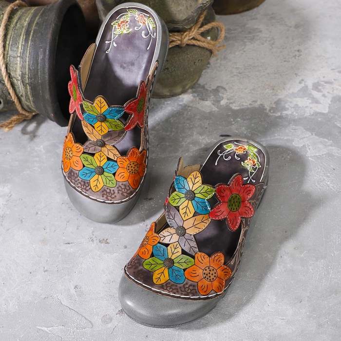 Vintage Splicing Flowers Pattern Sandals