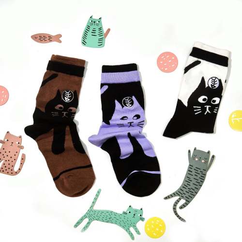 Cartoon Cat Fish Bone Sports Cotton Socks