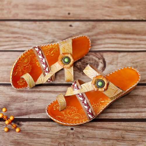 Adjustable Floral Embossing Stitching Sandals