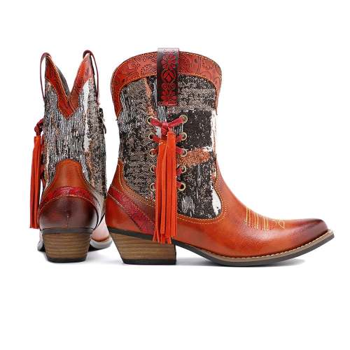 Colorful Printed Jacquard Cowboy Boots
