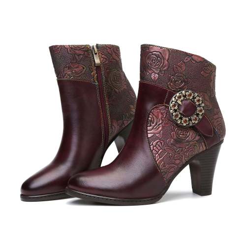 Retro Painted Clasp Ankle Boots