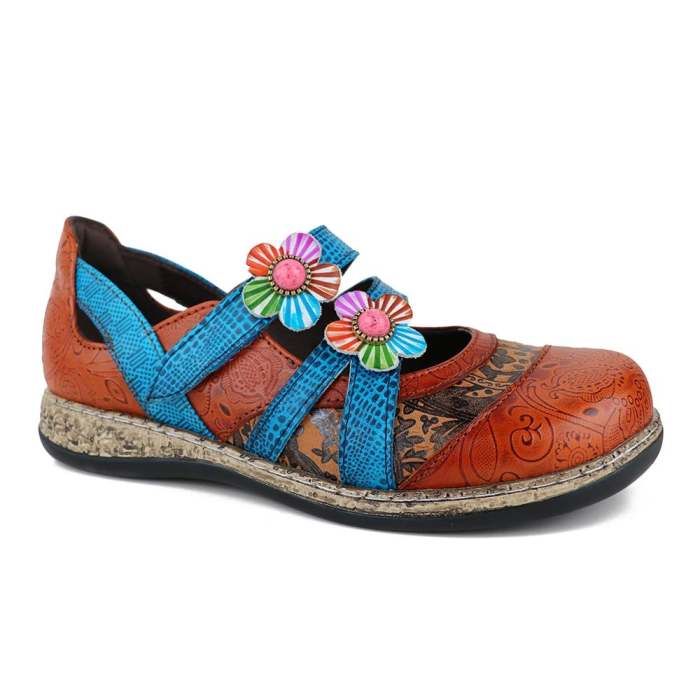 Vintage Genuine Leather Colorful Flat Shoes