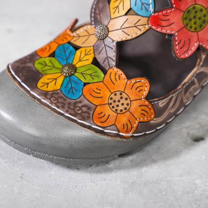 Vintage Splicing Flowers Pattern Sandals