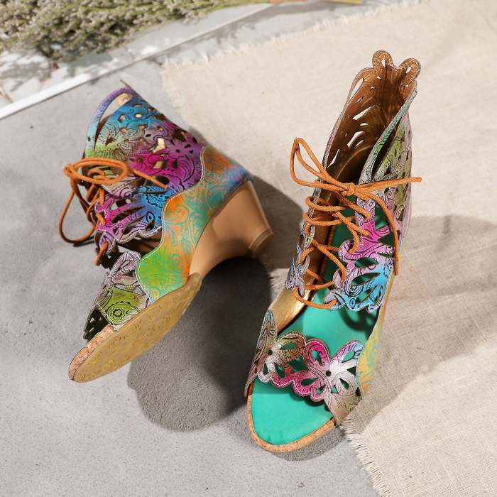Hand-Painted Leather Stitched Sandals