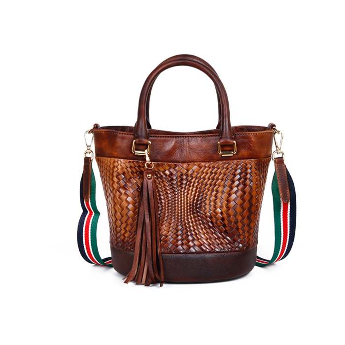 Vintage Leather Fashion Soft Woven Bucket Bag