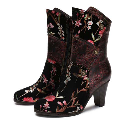 Hand Painted Leather High Heel Boots