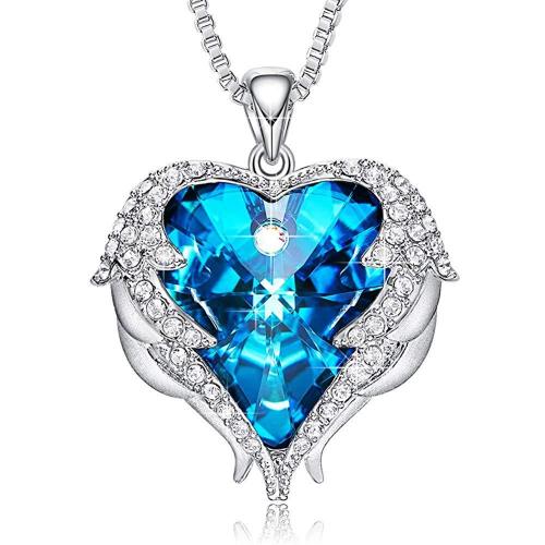 Blue Heart & Wing Necklace
