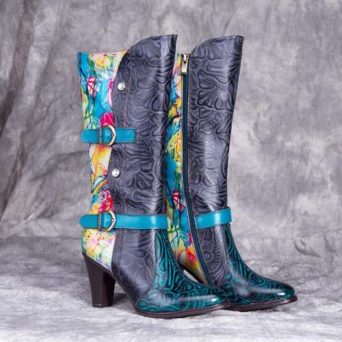Colorful Stitching Full Mid Calf Boots