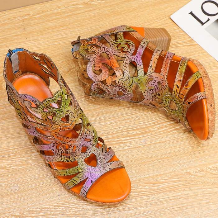 Bohemia Leather Snake Pattern Comfy Sandals