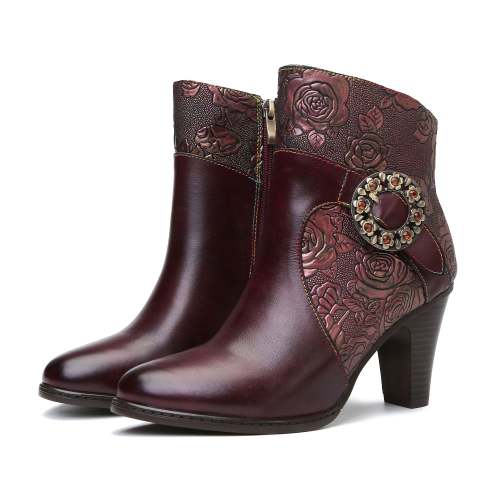 Retro Painted Clasp Ankle Boots