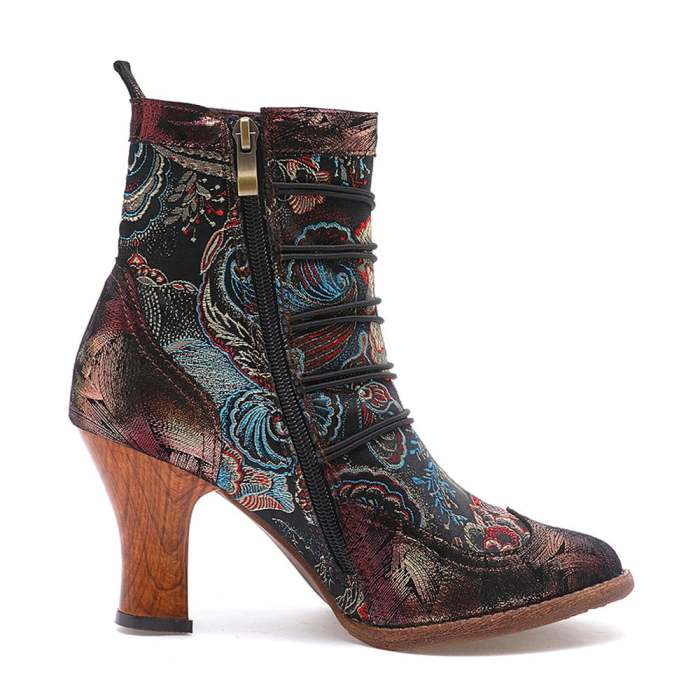 Handmade Leather Embroidered High-heel Boots