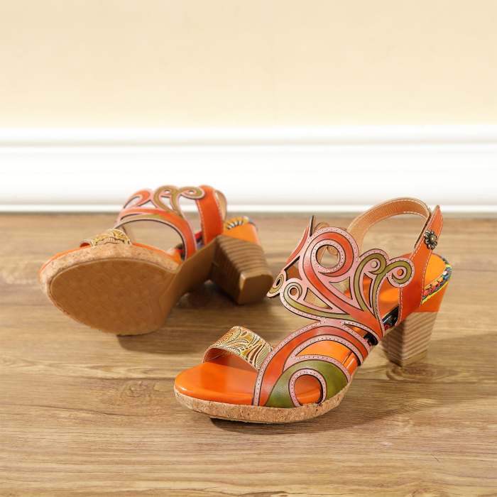 Leather Hand Painted Hollow Sandals