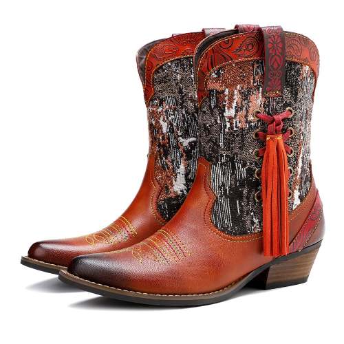 Colorful Printed Jacquard Cowboy Boots