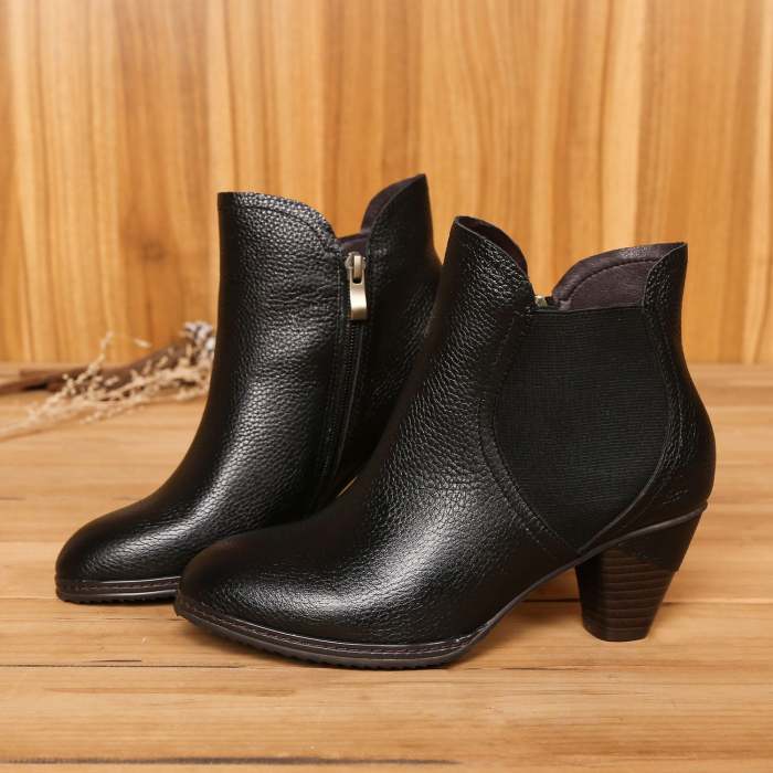 Classic Solid Color handmade Leather Ankle Boots