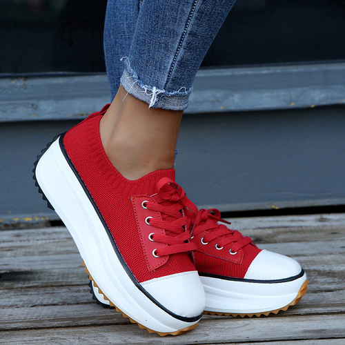 Casual Canvas Platform Wedge Lace-Up Shoes