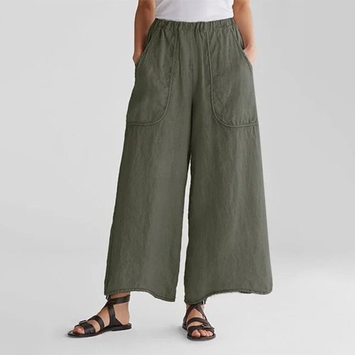 Solid Cotton Linen Long Pants
