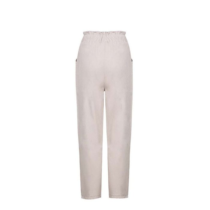 Solid Color Lacing Cotton Linen Loose Casual Pants