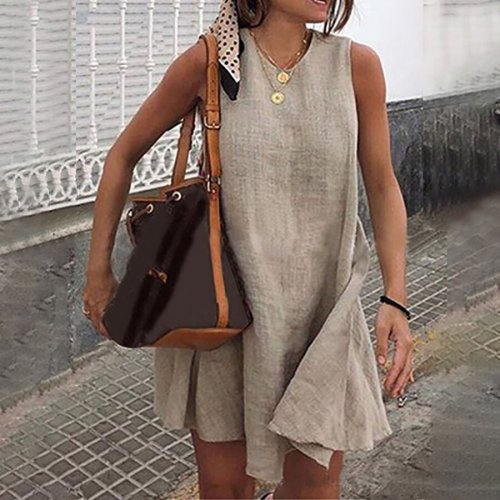 Casual Loose Cotton And Linen Holiday Mini Dress
