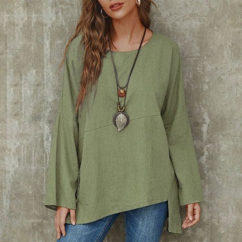 Solid Color Cotton And Linen Loose Irregular Stitching Shirt