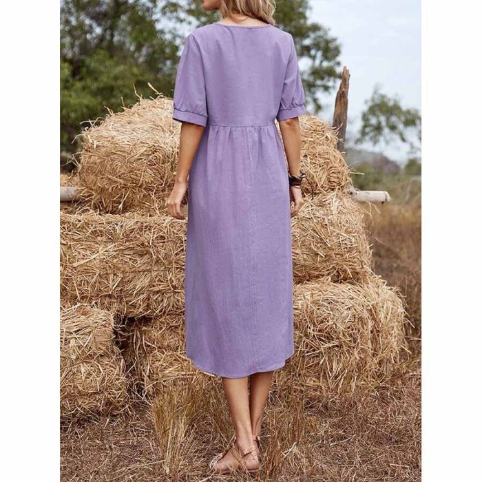 Women's Cotton Linen Short Sleeve Loose Dresses