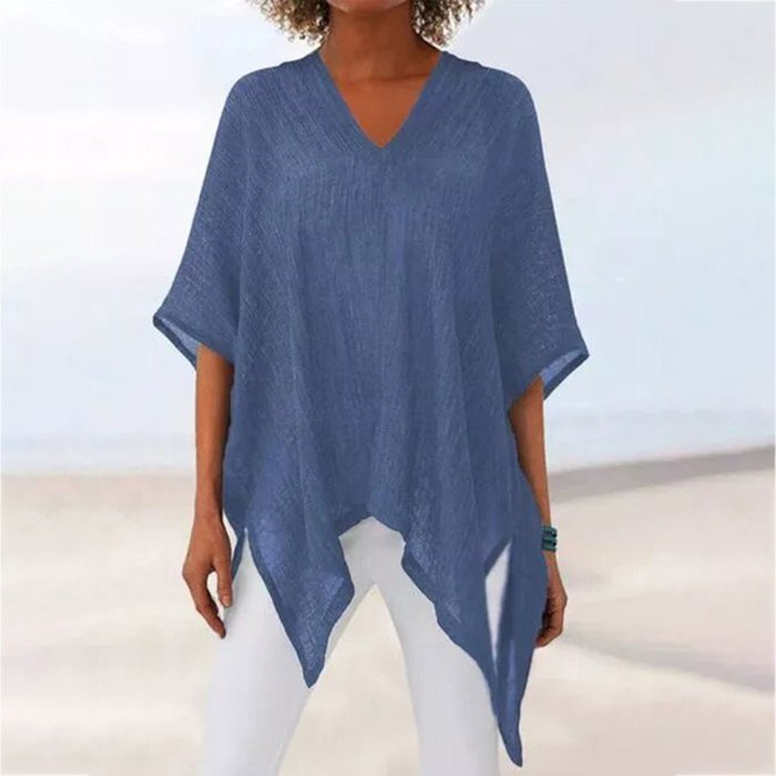Women's Solid Cotton And Linen Top