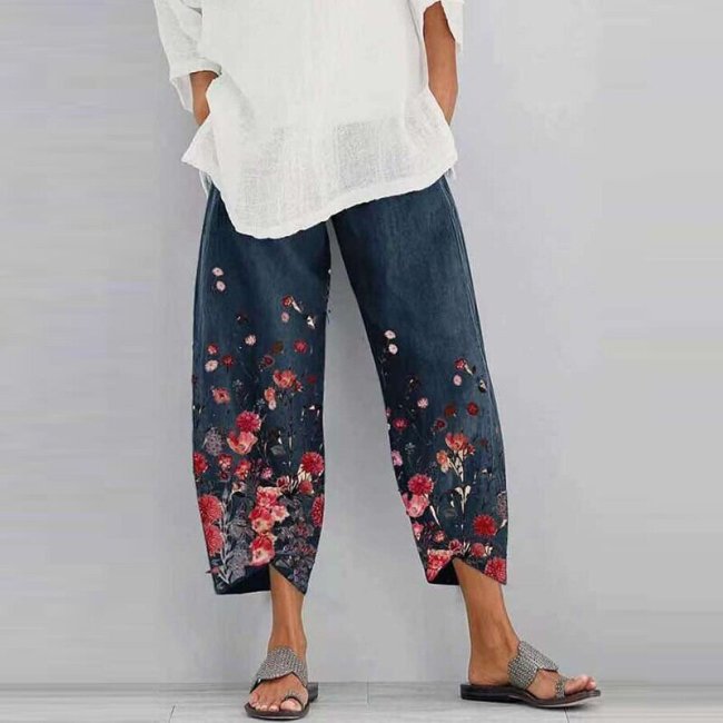 Women's Printed Cotton Hemp Pants