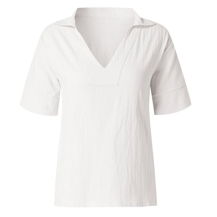 Pure Color Casual Cotton And Linen Top
