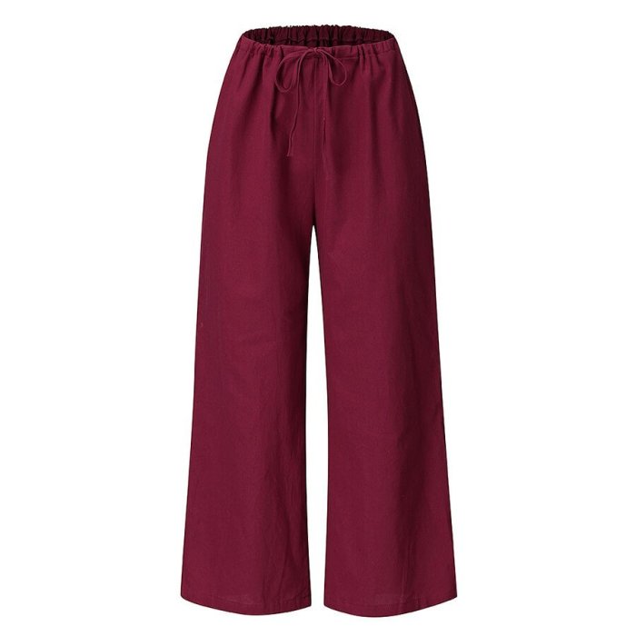 Solid Color Cotton Linen Loose Casual Pants