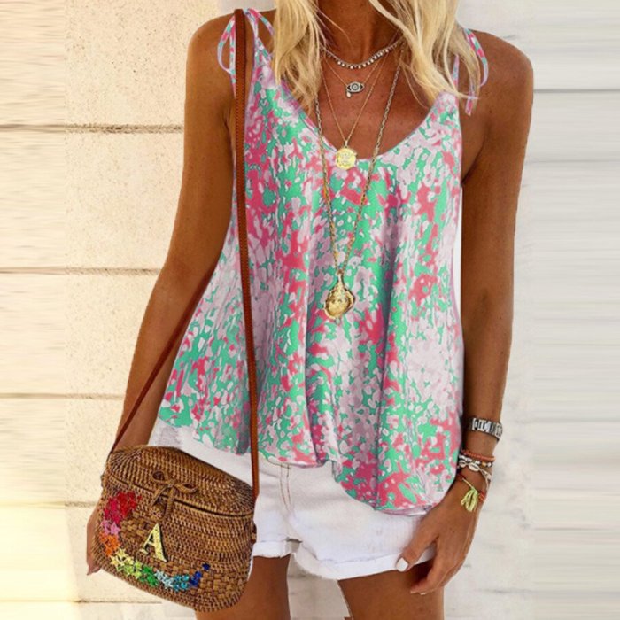 Ladies Small Floral Print Casual Tank Top
