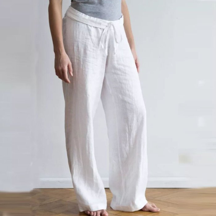 Women's Simple Solid Color Casual Cotton And Linen Trousers