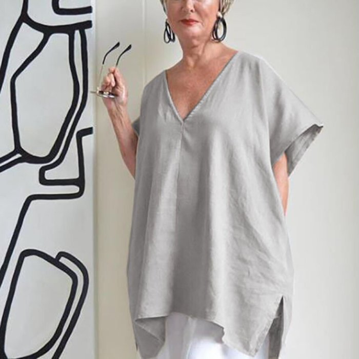 Oversized Loose Doll Sleeve Cotton Linen Top
