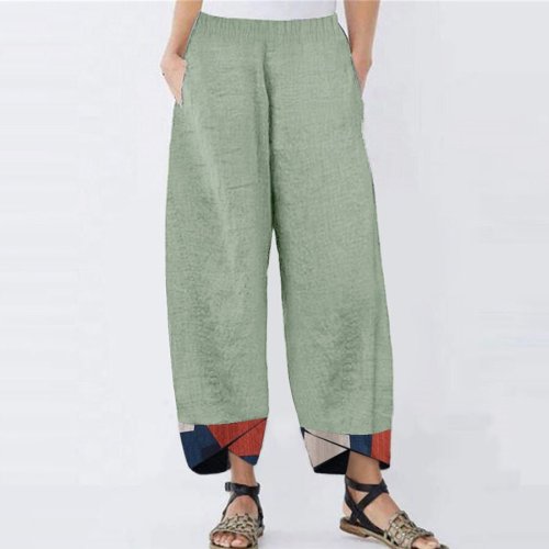 Printing Geometry Cotton Linen Loose Casual Pants
