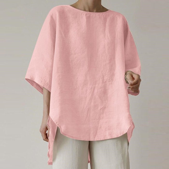 Solid Color Cotton And Linen Casual Top