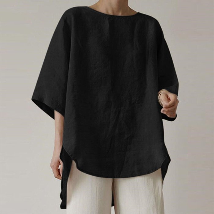 Solid Color Cotton And Linen Casual Top