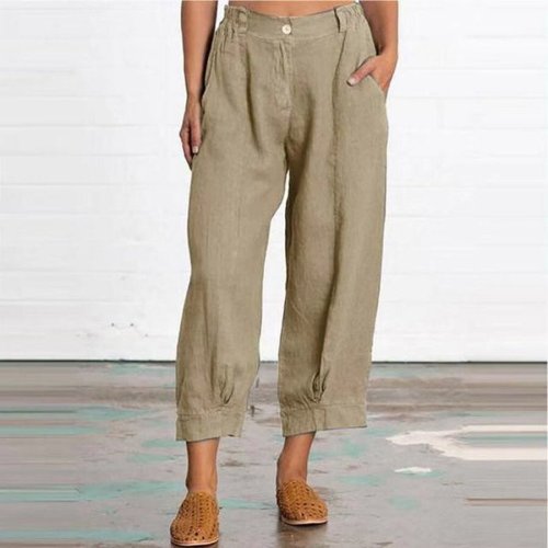 Solid Color Loose Large Size Casual Cotton Linen Nine-Point Pants