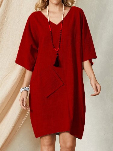 Cotton and linen casual plus-size dress