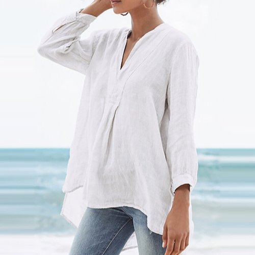 Ladies Casual Simple Style Cotton Linen Shirt