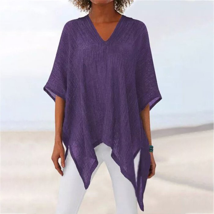 Women's Solid Cotton And Linen Top