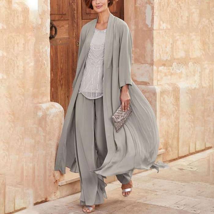 Light Grey Casual Loose Cardigan Two Piece Set
