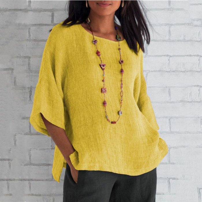 Pure Color White Bottom Cotton And Linen Top