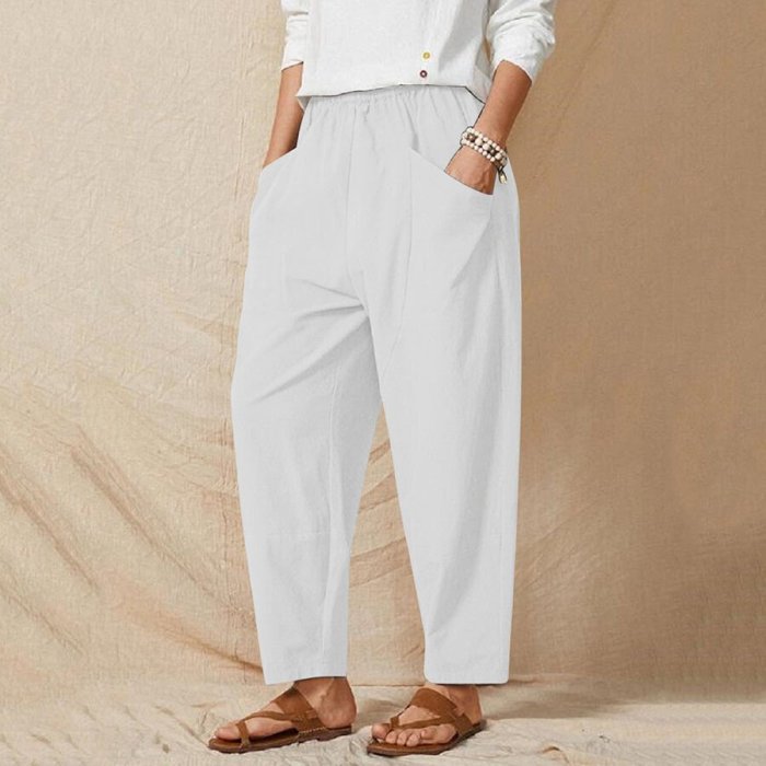 Solid Color Cotton Linen Loose Casual Pants